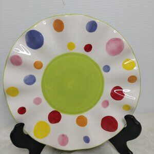 Vtg Ambiance Collection Polka Dots Ceramic 8” Ruffled Dessert Plate Pink